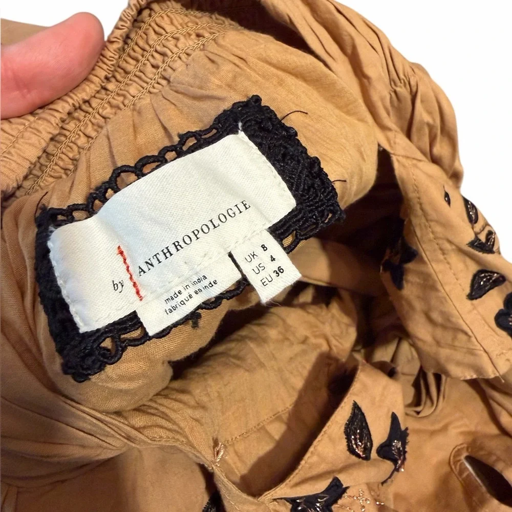 Anthropologie Maeve Tie Back Embroidered Halter Maxi Dress Honey Black Floral 4 - Picture 6 of 7